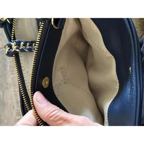 Aimee Kestenberg Blue Pebble Leather Gold Chain Straps Cali Shoulder Bag - Picture 10 of 12